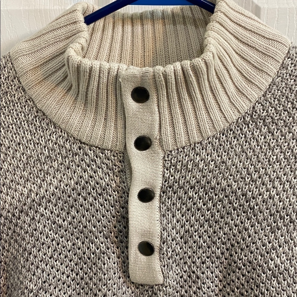 Denver Hayes Cotton Knit Quarter Snap Cowl Neck Sweater Grey Cream Men’s Large - Picture 2 of 7